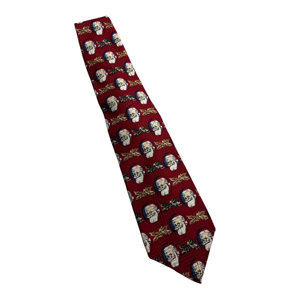 FN Santa Claus Christmas Necktie Mens One Size Red‎ Woven Holiday Festive D10